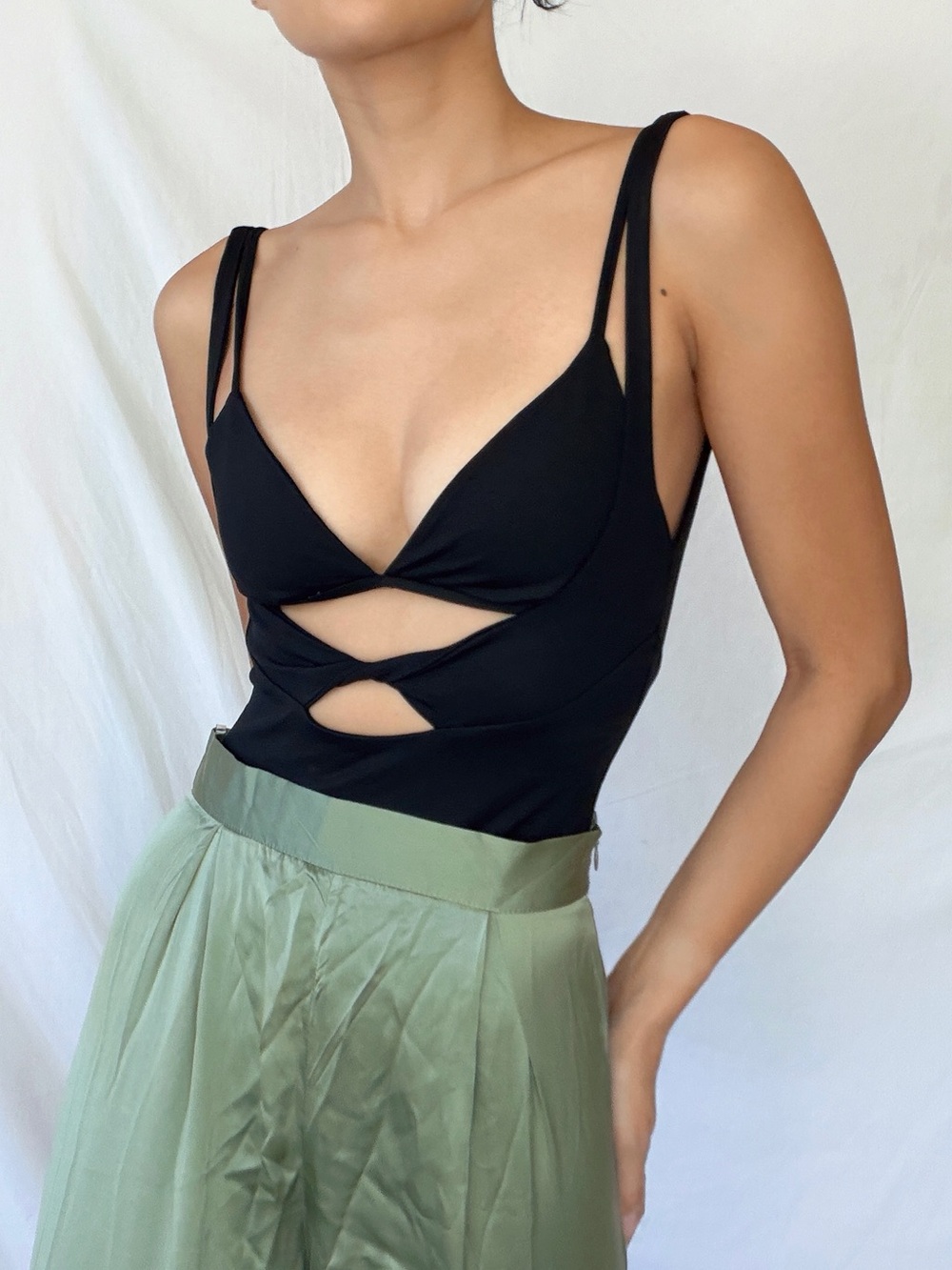 Iamnotbasic Tokyo Black Cutout Strappy Bodysuit XS NWOT